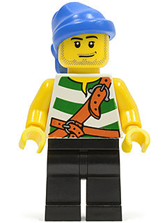 Preowned LEGO® Minifigure – Pirates pi096 Pirate Green/White Stripes Black Legs Blue Bandan