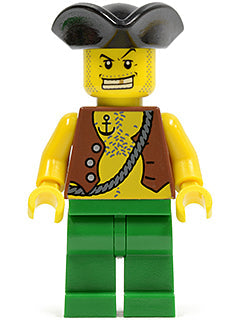 Preowned LEGO® Minifigure – Pirates pi097 Pirate Vest and Anchor Tattoo Green Legs Tricorne