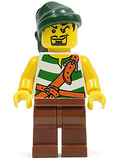 Preowned LEGO® Minifigure – Pirates pi105 Pirate Green/White Stripes Reddish Brown Legs Dar