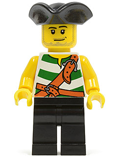 Preowned LEGO® Minifigure – Pirates pi106 Pirate Green/White Stripes Black Legs Tricorne Ha