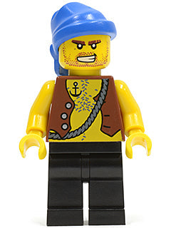 Preowned LEGO® Minifigure – Pirates pi128 Pirate Vest and Anchor Tattoo Black Legs Blue Ban