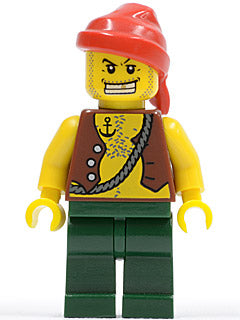 Preowned LEGO® Minifigure – Pirates pi130 Pirate Vest and Anchor Tattoo Dark Green Legs Red
