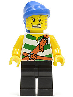 Preowned LEGO® Minifigure – Pirates pi131 Pirate Green/White Stripes Black Legs Blue Bandan