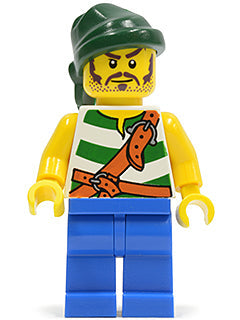 Preowned LEGO® Minifigure – Pirates pi132 Pirate Green/White Stripes Blue Legs Dark Green B