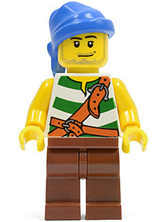 Preowned LEGO® Minifigure – Pirates pi133 Pirate Green/White Stripes Reddish Brown Legs Blu