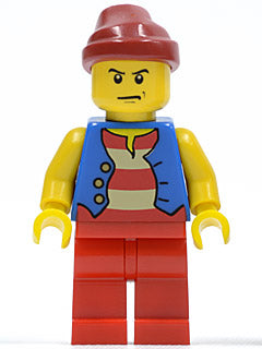Preowned LEGO® Minifigure – Pirates pi144 Pirate Blue Vest Red Legs Dark Red Bandana Scowl