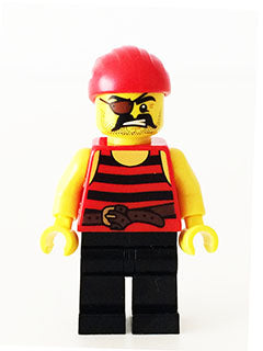 Preowned LEGO® Minifigure – Pirates pi159 Pirate 1 Black and Red Stripes Black Legs Eye Pat