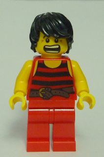 Preowned LEGO® Minifigure – Pirates pi168a Pirate 7 Black and Red Stripes Red Legs Scared B