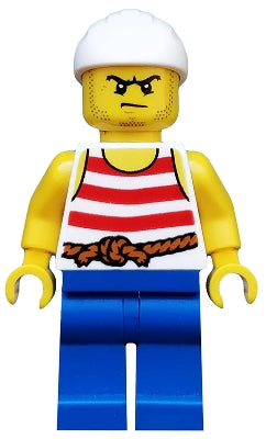 Preowned LEGO® Minifigure – Pirates pi170 Pirate 9 Red and White Stripes Blue Legs Scowl