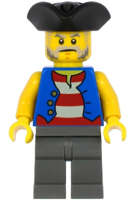 Preowned LEGO® Minifigure – Pirates pi186 Pirate Black Pirate Triangle Hat Blue Vest Dark B