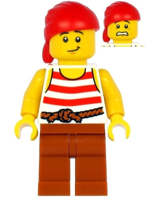 Preowned LEGO® Minifigure – Pirates pi187 Pirate Red Bandana White Shirt w/Red Stripes Dark