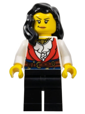 Preowned LEGO® Minifigure – Pirates pi189 Pirate Female Black Legs Red Vest over White Shir