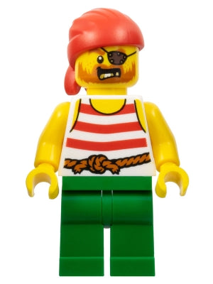 Preowned LEGO® Minifigure – Pirates pi190 Pirate Male Red Bandana White Shirt w/Red Stripes