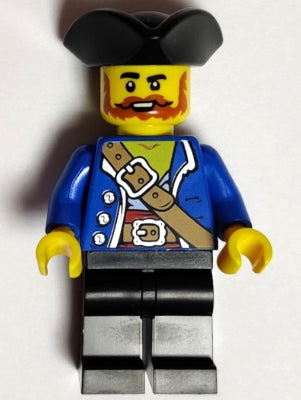 Preowned LEGO® Minifigure – Pirates pi197 Pirate Male Black Tricorne Dark Orange Beard and