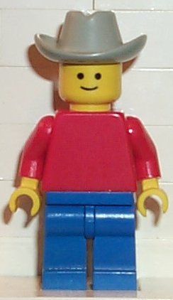 Preowned LEGO® Minifigure – Town pln003 Plain Red Torso w/Red Arms Blue Legs Light Gray Cow