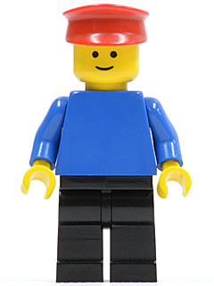 Preowned LEGO® Minifigure – Town pln009 Plain Blue Torso w/Blue Arms Black Legs Red Hat