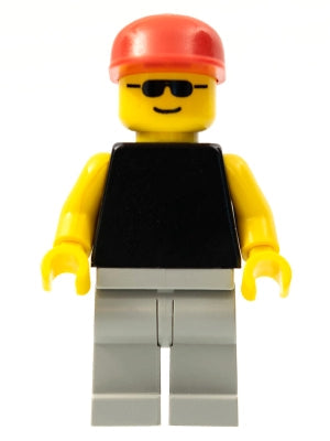 Preowned LEGO® Minifigure – Town pln012 Plain Black Torso w/Yellow Arms Light Gray Legs Sun