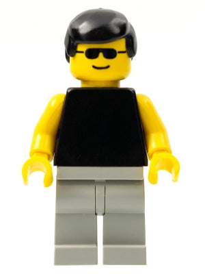 Preowned LEGO® Minifigure – Town pln013 Plain Black Torso w/Yellow Arms Light Gray Legs Sun