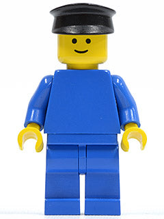 Preowned LEGO® Minifigure – Town pln020 Plain Blue Torso w/Blue Arms Blue Legs Black Hat