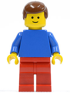 Preowned LEGO® Minifigure – Town pln023 Plain Blue Torso w/Blue Arms Red Legs Brown Male Ha