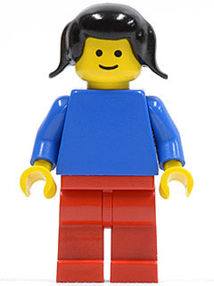 Preowned LEGO® Minifigure – Town pln024 Plain Blue Torso w/Blue Arms Red Legs Black Pigtail