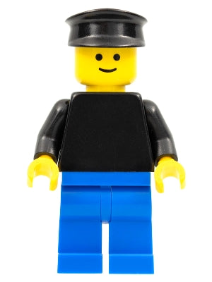 Preowned LEGO® Minifigure – Town pln029 Plain Black Torso w/Black Arms Blue Legs Black Hat