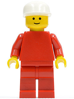 Preowned LEGO® Minifigure – Town pln035 Plain Red Torso w/Red Arms Red Legs White Cap