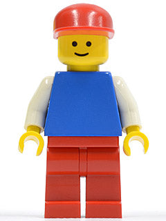 LEGO® Minifigure Town pln038 Plain Blue Torso w/White Arms Red Legs Red Cap