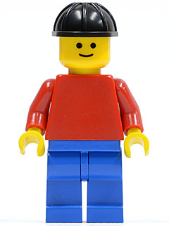 Preowned LEGO® Minifigure – Town pln042 Plain Red Torso w/Red Arms Blue Legs Black Construc