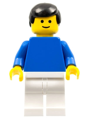 Preowned LEGO® Minifigure – Town pln055 Plain Blue Torso w/Blue Arms White Legs Black Male