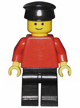 Preowned LEGO® Minifigure – Town pln057 Plain Red Torso w/Red Arms Black Legs Black Hat