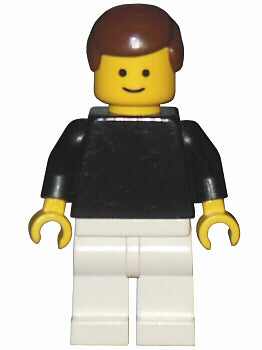 Preowned LEGO® Minifigure – Town pln060 Plain Black Torso w/Black Arms White Legs Brown Mal
