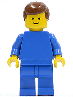 Preowned LEGO® Minifigure – Town pln061 Plain Blue Torso w/Blue Arms Blue Legs Brown Male H