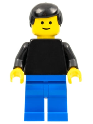 Preowned LEGO® Minifigure – Town pln067 Plain Black Torso w/Black Arms Blue Legs Black Male