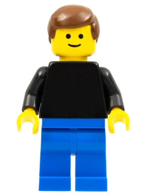 Preowned LEGO® Minifigure – Town pln068 Plain Black Torso w/Black Arms Blue Legs Brown Male