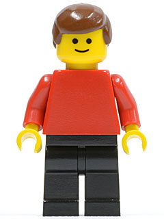 LEGO® Minifigure Town pln073 Plain Red Torso w/Red Arms Black Legs Brown Male Ha