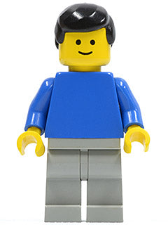 Preowned LEGO® Minifigure – Town pln074 Plain Blue Torso w/Blue Arms Light Gray Legs Black
