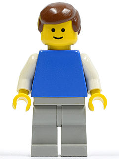 Preowned LEGO® Minifigure – Town pln081 Plain Blue Torso w/White Arms Light Gray Legs Brown