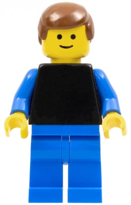 Preowned LEGO® Minifigure – Town pln087 Plain Black Torso w/Blue Arms Blue Legs Brown Male