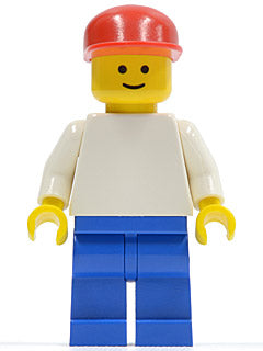 Preowned LEGO® Minifigure – Town pln090 Plain White Torso w/White Arms Blue Legs Red Cap
