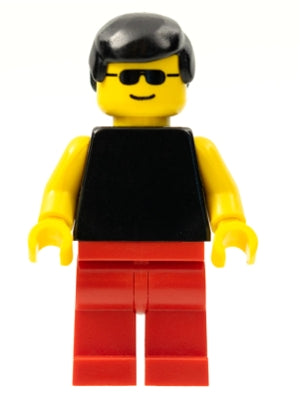 Preowned LEGO® Minifigure – Town pln096 Plain Black Torso w/Yellow Arms Red Legs Sunglasses