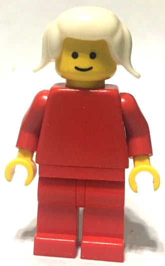 Preowned LEGO® Minifigure – Town pln101 Plain Red Torso w/Red Arms Red Legs White Pigtails