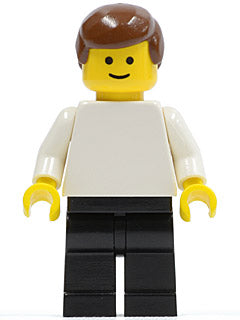 Preowned LEGO® Minifigure – Town pln102 Plain White Torso w/White Arms Black Legs Brown Mal