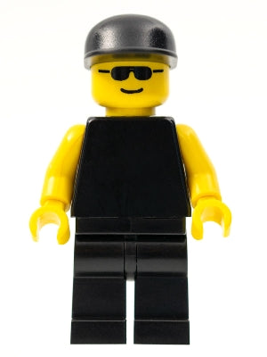 Preowned LEGO® Minifigure – Town pln104 Plain Black Torso w/Yellow Arms Black Legs Sunglass