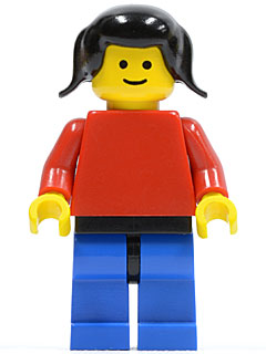 Preowned LEGO® Minifigure – Town pln110 Plain Red Torso w/Red Arms Blue Legs w/Black Hips B