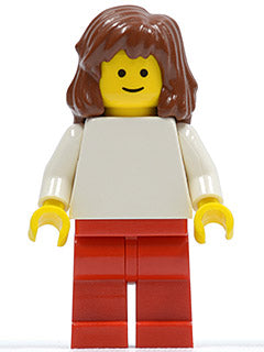 Preowned LEGO® Minifigure – Town pln113 Plain White Torso w/White Arms Red Legs Reddish Bro