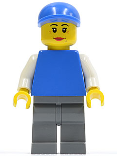 Preowned LEGO® Minifigure – Town pln116 Plain Blue Torso w/White Arms Dark Bluish Gray Legs