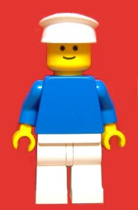 Preowned LEGO® Minifigure – Town pln126 Plain Blue Torso w/Blue Arms White Legs White Hat