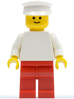 Preowned LEGO® Minifigure – Town pln131 Plain White Torso w/White Arms Red Legs White Hat
