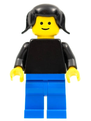 Preowned LEGO® Minifigure – Town pln136 Plain Black Torso w/Black Arms Blue Legs Black Pigt